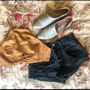 Forever 21 Black Distressed High Waisted Shorts